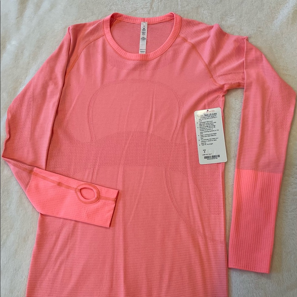 NWT Lululemon Swiftly tech long sleeve, coral color, size 8